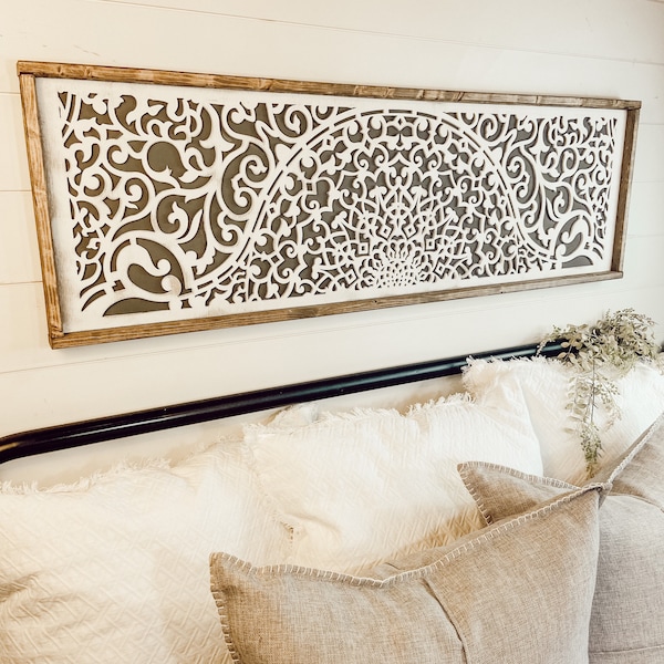 arte de madera boho. - encima del letrero de la cama - arte de la pared del dormitorio principal [¡ENVÍO GRATIS!]