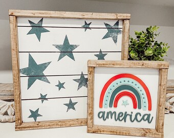 America Bundle! Shiplap star background with  red, white and blue rainbow sign [FREE SHIPPING]
