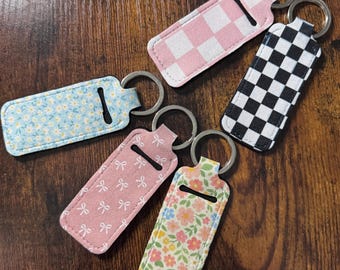 Retro Chapstick Holder Keychain, Floral Lipstick Holder, Boho Keyring Accessory