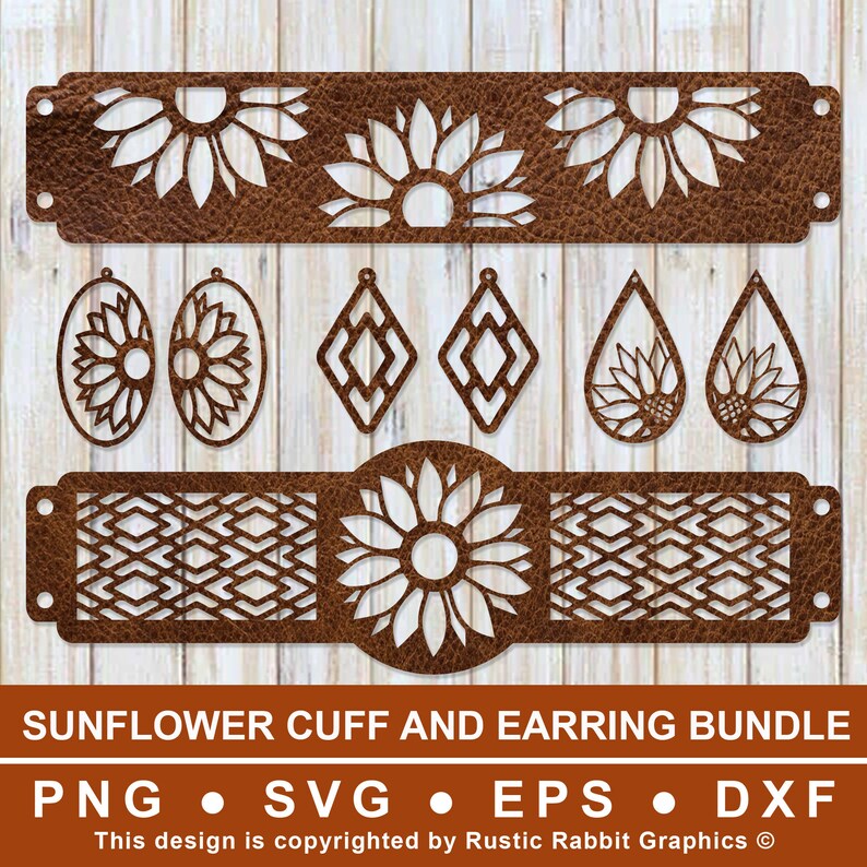 Download Sunflower Cuff And Earring Design Bundle Sunflower Svg Leather Earring Svg Jewelry Files Leather Bracelet Svg Clip Art Art Collectibles