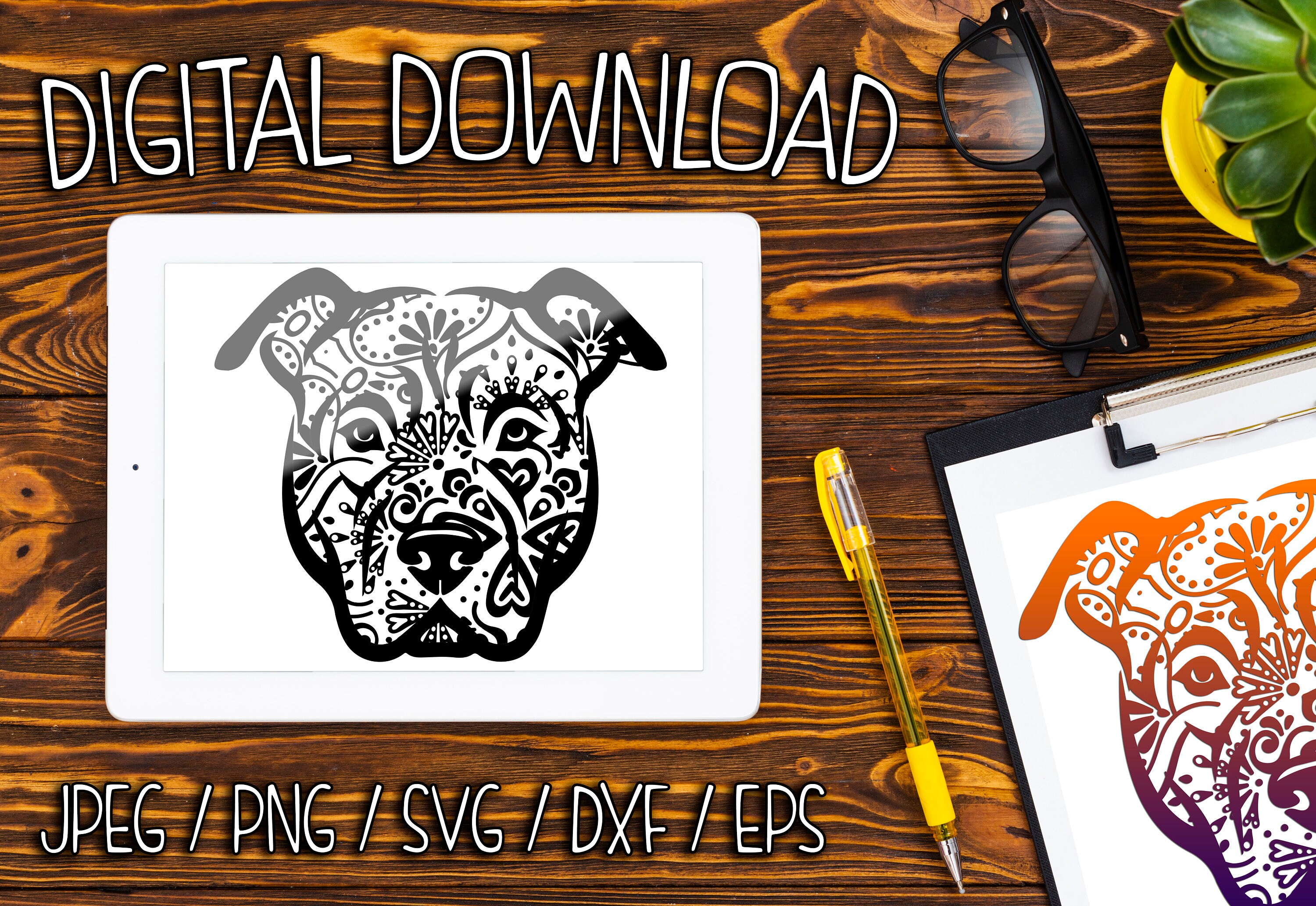 Download Hand Drawn Mandala Pitbull Graphic Mandala Design Digital Etsy