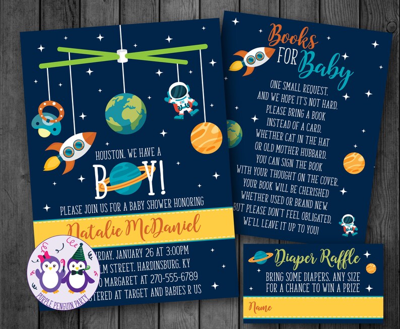Outer Space Mobile Baby Shower Invitation With Book Request Etsy