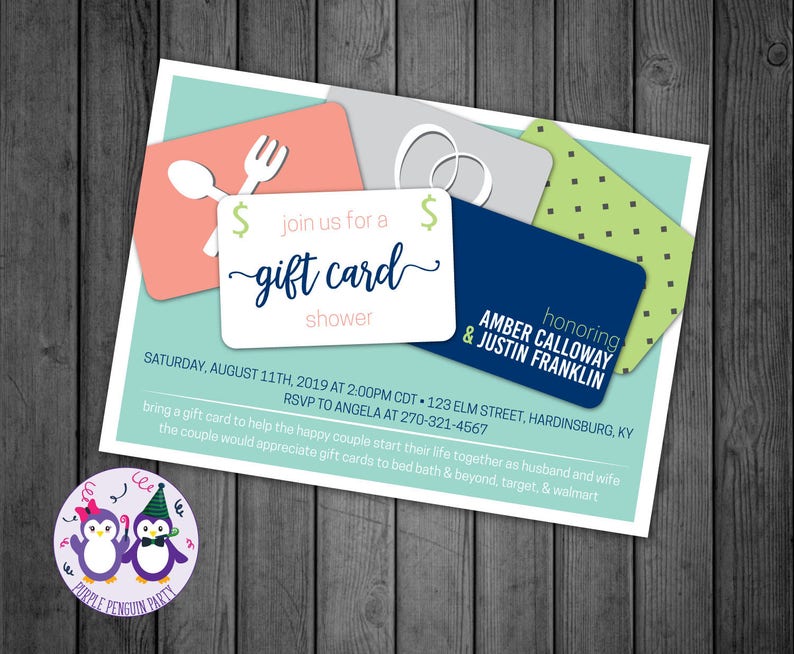 Colorful Gift Card Couples Shower Invitation Pastels Gift Card Etsy