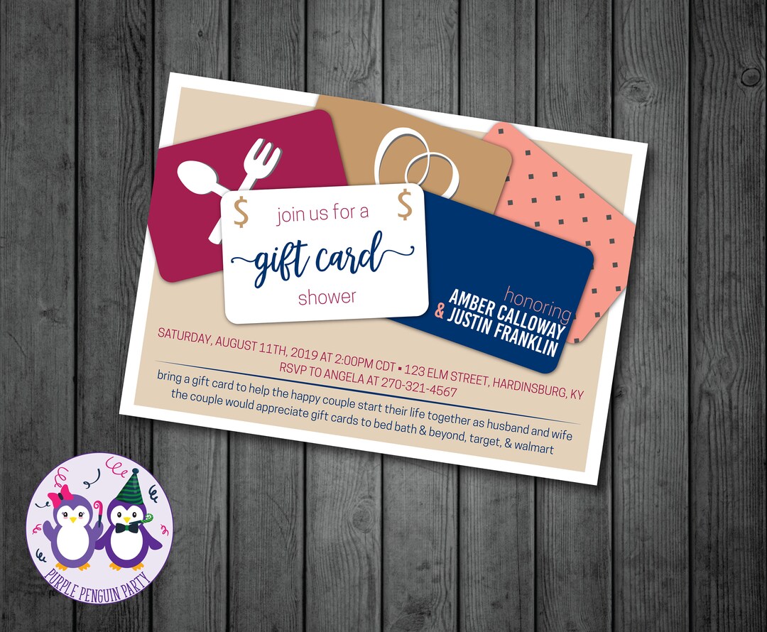 Colorful Gift Card Couples Shower Invitation Navy and Maroon Gift Card