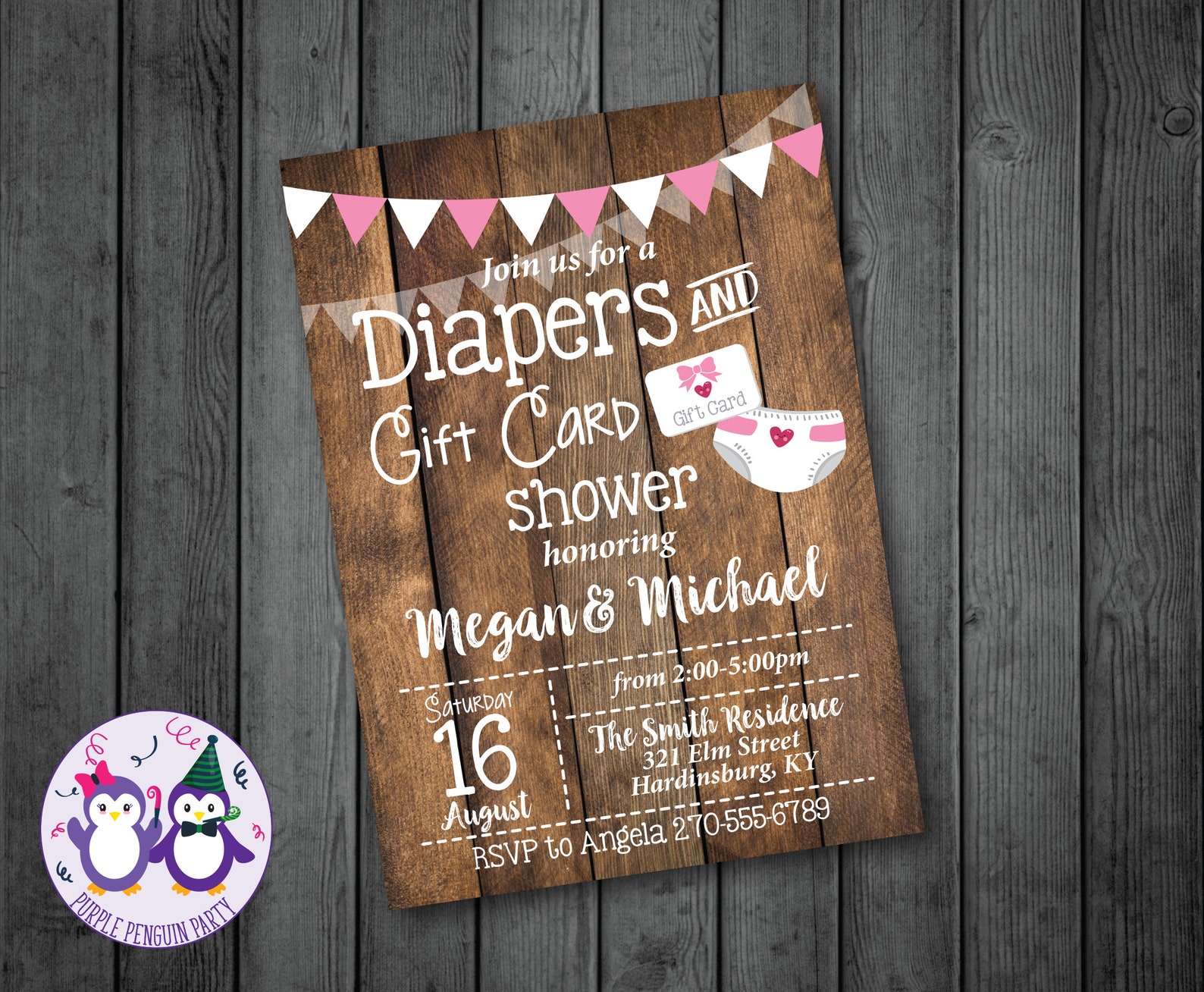 Diaper and Gift Card Shower Invitation Baby Shower Etsy