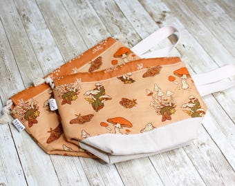 Mushroom & Moth Project Bag: Knitting Crochet Drawstring Bag
