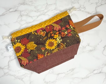 Floral Sock Project Bag: Drawstring Knitting Bag for Knitters