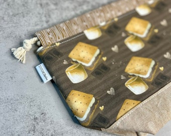 S'mores Campfire Sock Project Bag: Drawstring Knitting Bag