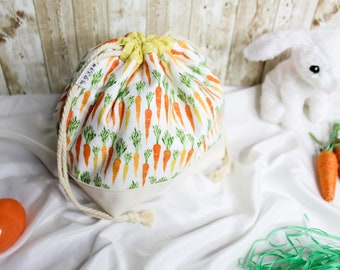 Carrots Print Project Bag: Easter Knitting Drawstring Bag