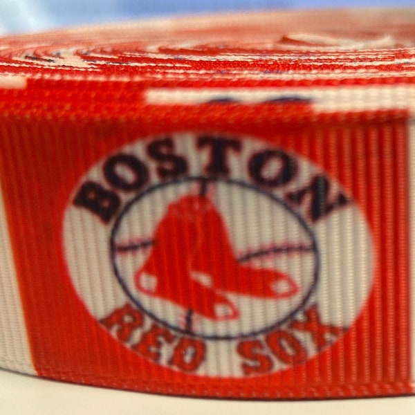 7/8" sports inspired grosgrain ribbon, sport ribbon-team ribbon, MLB, Red Sox, Boston, Fenway