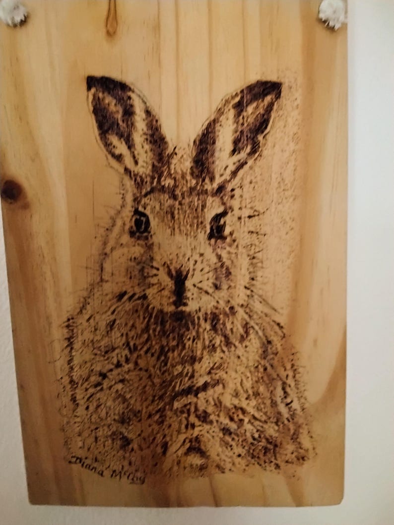 Rabbit Wood Burning Picture on Pine Wood Recycled - Etsy
