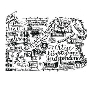 Pennsylvania wall art Philadelphia cheesesteak Pittsburgh railroad 8.5&quot; x 11&quot; Independence Liberty Bell