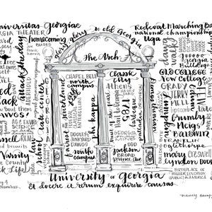 University of Georgia Arch words print from hand-lettered original National championship go dogs Sanford Stadium glory glory to old Georgia