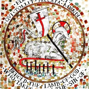 Agnus Dei Behold the Lamb of God  large card can be used as small print 5 1/2“ x 8 1/2“ from original handlettered watercolor Nancy Campbell