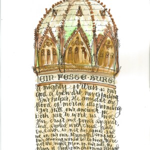 Martin Luther Hymn Print: Wittenberg Castle Watercolor Art (8.5"x11")