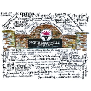 NGU North Greenville University Handlettered Watercolor college print 8.5" x 11" Graduation Gift Dorm art