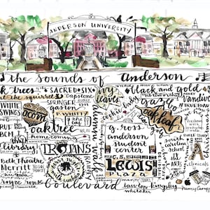 Anderson University watercolor handlettering Merritt Boulevard arches thrift library troy Trojan milk and cookies Whitaker 2 sizes