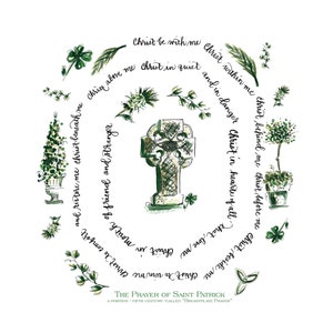St. Patrick’s “Breastplate Prayer” print green white Irish Celtic Cross thistle herbs calligraphy