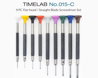 Destornillador de precisión Timelab de hoja recta de cabeza plana para reparación de relojes y joyas (9 unidades)