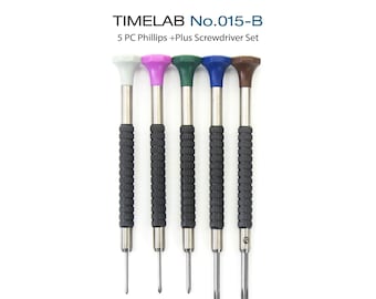 Juego de destornilladores Phillips PLUS de 5 piezas para joyería y relojes TIMELAB n.° 015-B