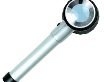 Lupa óptica de mano 10X con luz, ideal para joyeros, con escala de medición.