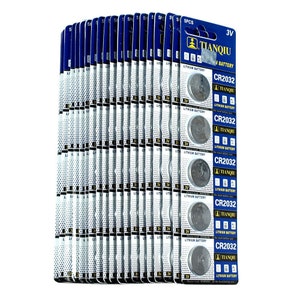 May include: A pack of 25 silver CR2032 lithium batteries, each individually packaged in a blue and white wrapper with the brand name "TIANQIU" printed on it. The batteries are 3V and are labeled as "Lithium Battery".