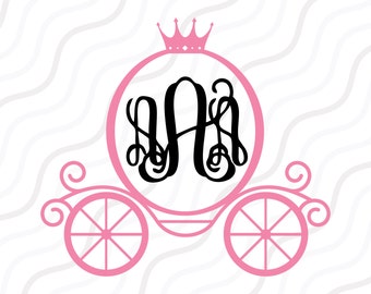 Princess Carriage Monogram SVG, Princess Monogram SVG Cut table Design,svg,dxf,png Use With Silhouette Studio & Cricut_Digital Download
