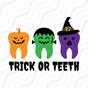 Truco o dientes SVG, divertido dentista Halloween SVG diseño de mesa de corte, svg, dxf, png para usar con Silhouette Studio y Cricut_Descarga instantánea