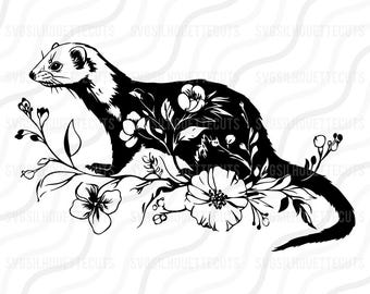 Floral furet SVG, furet Silhouette SVG : conception de fichier de coupe (téléchargement numérique)