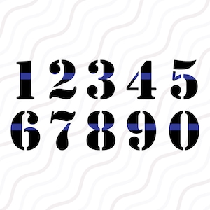 May include: Black numbers 1 through 0 with a thin blue line across the middle of each number. The numbers are in a bold, stylized font.
