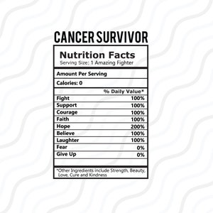 Survivant du cancer valeur nutritive SVG, valeur nutritive SVG coupe table Design, svg, dxf, png utilisation avec Silhouette Studio & Cricut_Instant Download