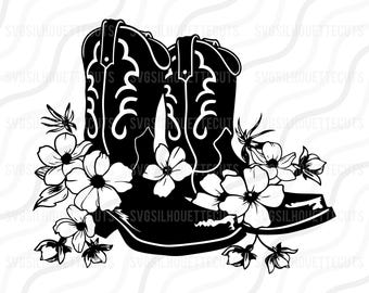 Cowgirl Boots with Flowers SVG Cut File (Digital Download)