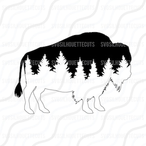 Buffalo Forest SVG, Bison SVG, Buffalo In Forest SVG Cut table Design,svg,dxf,png Use With Silhouette Studio & Cricut_Instant Download