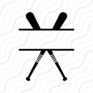 May include: Black and white silhouette of two crossed baseball bats with a blank space in the middle for text.