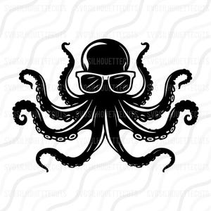 Funny Octopus with Sunglasses SVG, PNG, DXF - Cut File
