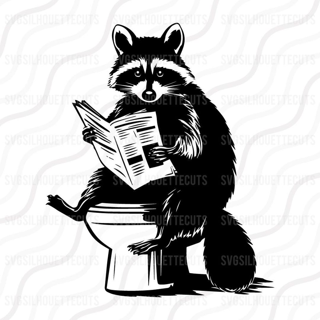 Raccoon Sitting on the Toilet Reading a Newspaper SVG, Raccoon SVG Cut ...