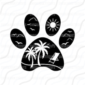 Strandpootafdruk SVG, hond moeder SVG, hondenliefhebber Svg, zomer SVG gesneden tabelontwerpweergave, svg, dxf, png gebruik met Silhouette Studio en Cricut_Instant Download