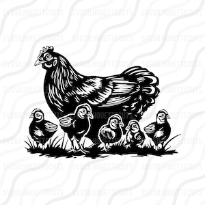 Henne Huhn mit Baby-Küken SVG, lustige Hahn SVG-Schnitt Tisch Design,svg,dxf,png Verwenden Sie mit Silhouette Studio & Cricut_Instant Download
