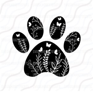 Floral Paw SVG, Paw Print SVG, hond moeder SVG gesneden tabelontwerpweergave, svg, dxf, png gebruik met Silhouette Studio en Cricut_Instant download