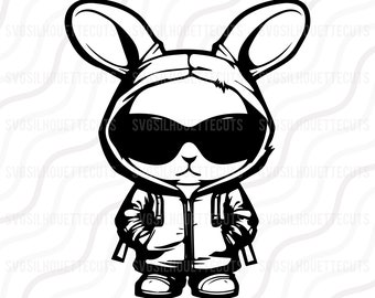 Conejito de hip hop SVG, Conejito de Pascua SVG, Lindo conejito SVG Diseño de mesa de corte, svg, dxf, png Úselo con Silhouette Studio y Cricut_Descarga instantánea