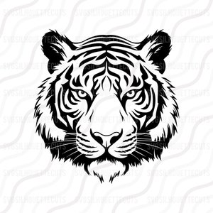 Tijger hoofd SVG, tijger gezicht Svg, tijger silhouet SVG gesneden tabelontwerpweergave, svg, dxf, png gebruik met Silhouette Studio en Cricut_Instant Download