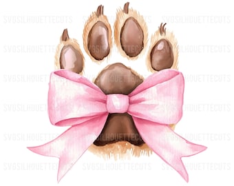 Pata de perro en acuarela con lazo rosa: Diseño de sublimación coqueto (PNG)