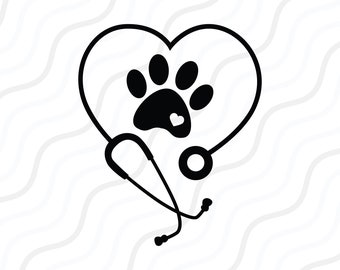 Vet Tech SVG, Veterinary Stethoscope SVG, Paw Print SVG Cut table Design,svg,dxf,png Use With Silhouette Studio & Cricut_Instant Download