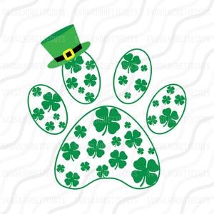 Shamrock Dog Paw Svg, St. Patrick's Day SVG, Shamrock SVG knippen tabelontwerpweergave, svg, dxf, png gebruik met Silhouette Studio en Cricut_Instant Download