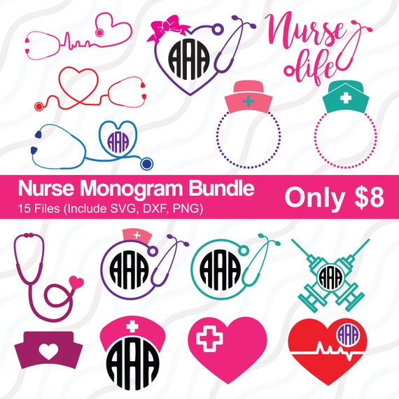 Download Nurse Monogram Bundle Svg Stethoscope Heart Svgnurse Svg Cut Etsy