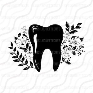 Ząb z kwiatowym SVG, Ząb SVG, Dentysta SVG Cięcie tabeli Projekt, svg, dxf, png Użyj z Silhouette Studio i Cricut_Instant Download