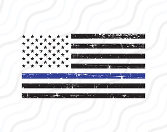 Thin Blue Line Flag SVG, Police Svg, Distressed Flag SVG Cut table Design,svg,dxf,png Use With Silhouette Studio & Cricut_Instant Download