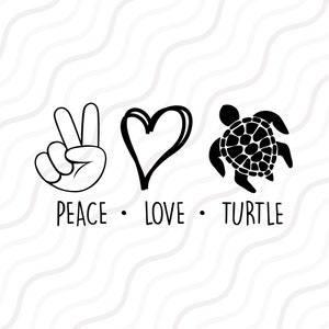 Tortuga de paz y amor SVG, Tortuga Svg, Tabla de cortar SVG de verano Diseño, svg, dxf, png Úselo con Silhouette Studio y Cricut_Descarga instantánea