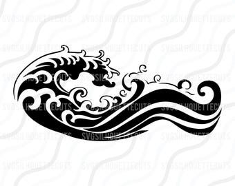 Havsvåg SVG, japanska vågor svg, våg SVG, strand SVG klipptabelldesign, svg, dxf, png Använd med Silhouette Studio och Cricut_Instant Download