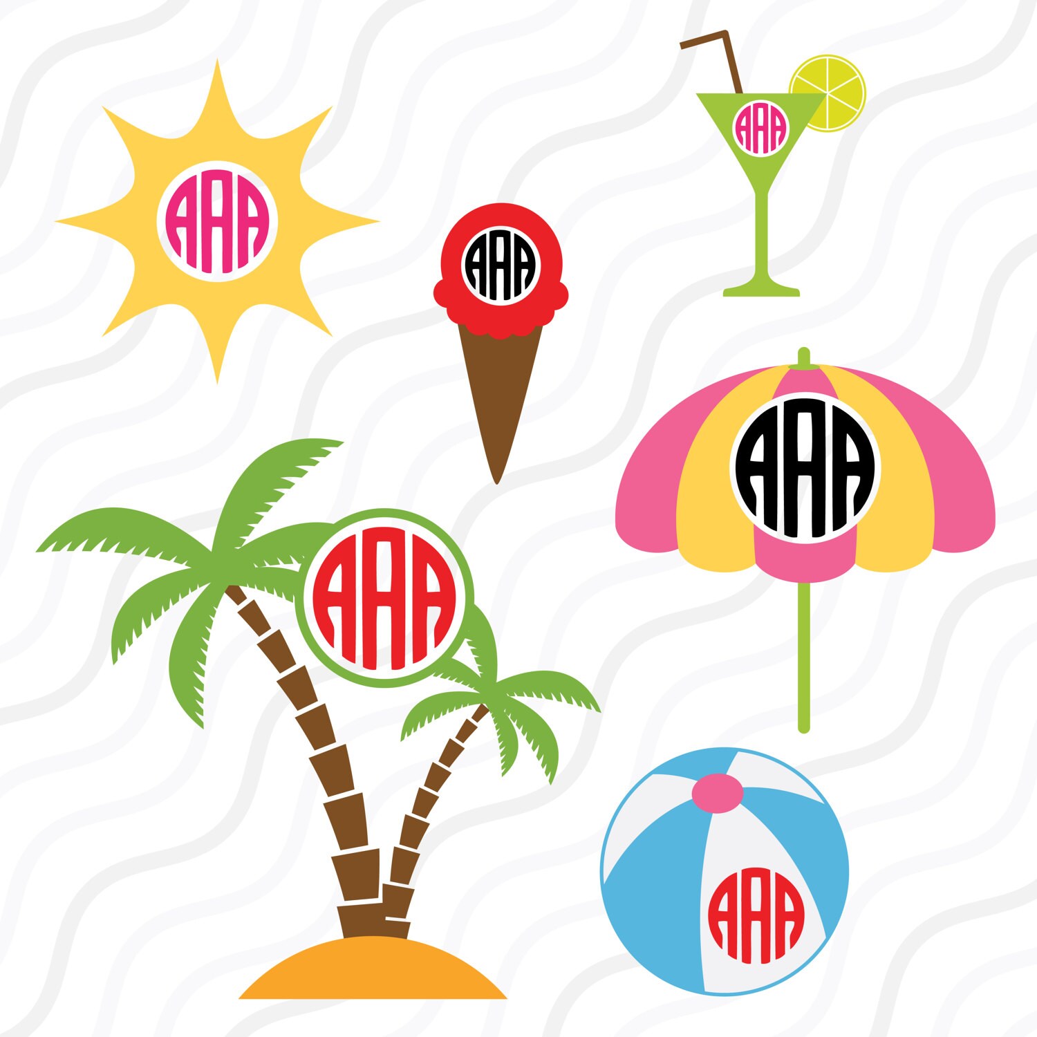Download Beach SVG Palm Tree SVG Summer Monogram SVG Cut table | Etsy